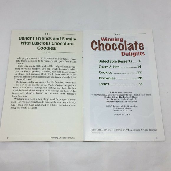 Winning Chocolate Delights Recipe Cookbook Baking Recipes Dessert Cake Pie - Picture 3 of 9